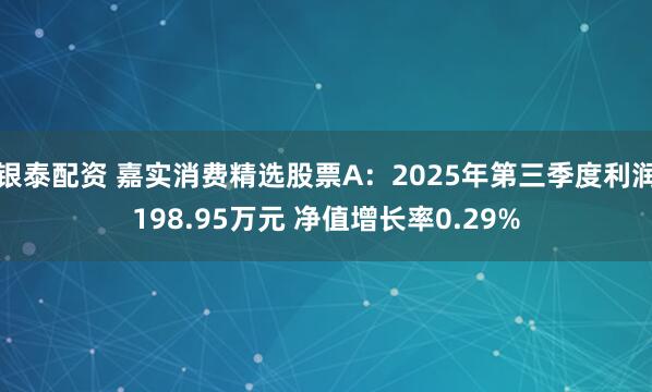 银泰配资 嘉实消费精选股票A：2025年第三季度利润198.95万元 净值增长率0.29%