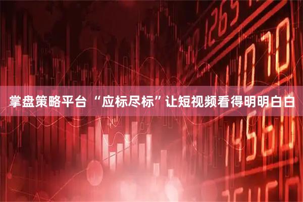掌盘策略平台 “应标尽标”让短视频看得明明白白